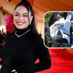 Vanessa Hudgens na czerwonym dywanie i z dzieckiem w wózku.