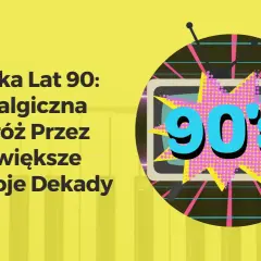 Muzyka lat 90. na ekranie starego telewizora. Nostalgiczna podróż przez największe przeboje dekady.