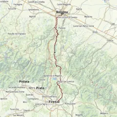 Mapa de la Via degli Dei, ruta de senderismo que une Bolonia con Florencia a través de los Apeninos.