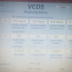 Diagnostyka silnika 1.9 TDI BKC: odczyt VCDS pokazuje odchylenia wtrysku, potencjalne wady.