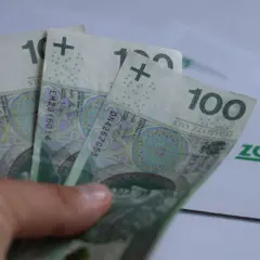Dłoń trzyma banknoty 100 zł. Na papierze ZUS i monety. Czy to wystarczy na rentę na kręgosłup?