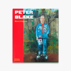 Book cover featuring a painting of Peter Blake in a denim jacket adorned with badges, holding an Elvis Presley magazine.