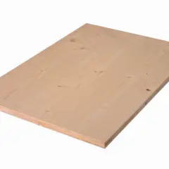 Planche de bois clair, un tripli épicéa aux veines fines et nœuds discrets, prête à être transformée.