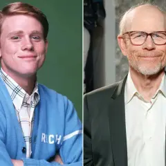 Ron Howard som ung skådespelare i blå kofta och som äldre man med glasögon.