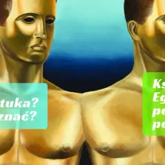 Złote posągi mężczyzn, jeden z nich trzyma książkę "Egdara Winda po raz pierwszy po polsku!".