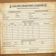 Un diario di bordo nautico, una bussola e un righello su un tavolo di legno, ideali per il turismo nautico.