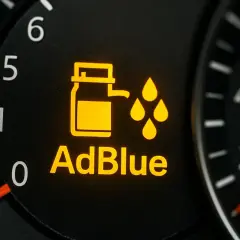 Luz de advertencia del sistema SCR AdBlue en el tablero. Indica que el nivel de AdBlue es bajo y necesita ser rellenado.