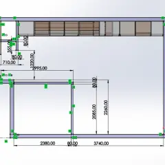 Projekt kuchni z wymiarami. Widoczna głębokość szafek kuchennych dolnych 80 cm.