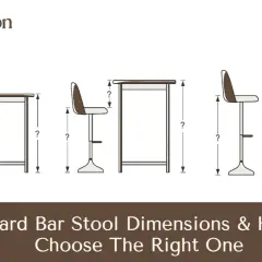 Diagrams showing different kitchen island bar stool heights and table dimensions, with question marks indicating measurements.