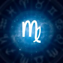Symbol Panny na tle niebieskiej mgławicy. Sprawdź swój horoskop panna codzienny i odkryj, co gwiazdy mówią o Twoim dniu.