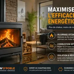 Un poêle à bois moderne et efficace, idéal pour maximiser l'efficacité énergétique. Un ramonage régulier assure une combustion optimale.