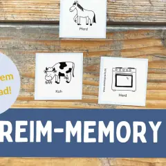 Reim-Memory-Karten für die Grundschule mit Pferd, Kuh und Herd. Kostenloser Download!