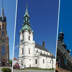 Trzy imponujące budowle sakralne: bazylika z dwiema wieżami, biała świątynia z zieloną kopułą i ceglana wieża. To przykłady tego, czym jest kolegiata.