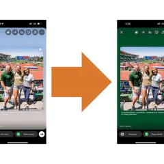 Dwie wersje relacji na Instagramie: jedna z jasnym tłem, druga z ciemnozielonym.