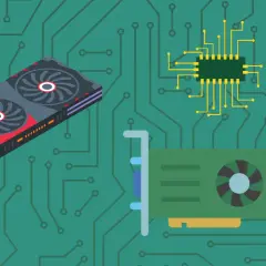 Illustration de composants informatiques sur un circuit imprimé. Apprenez comment connaitre sa carte graphique.