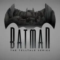 Logo gry Batman: The Telltale Series z Gotham w tle. Czekasz na batman telltale spolszczenie?