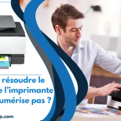 Un homme résout un problème d'imprimante HP. La documentation HP, c'est quoi ? Ce guide vous aide.