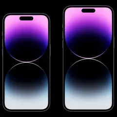Dwa iPhone'y 14 Pro: mniejszy 6.1 cala i większy 6.7 cala. Porównanie iPhone 14 Pro wymiary.