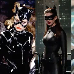 Quatre actrices incarnent Catwoman dans des costumes iconiques : Julie Newmar, Lee Meriwether, Anne Hathaway et Halle Berry.