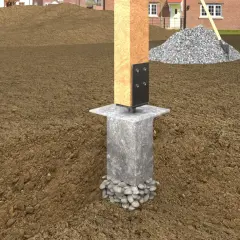 Holzbalken auf Betonfundament mit Kiesbett. So kann man das e modul berechnen.