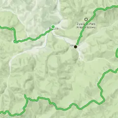 Mapa szlaku turystycznego w Żywieckim Parku Krajobrazowym. Trasa okrężna prowadzi przez malownicze tereny, omijając chudy wawrzyniec.