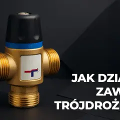Mosiężny zawór trójdrożny podłogówka z czarną rączką regulacyjną. Dowiedz się, jak działa ten kluczowy element systemu grzewczego.