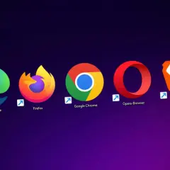 Ikony przeglądarek: Microsoft Edge, Firefox, Google Chrome, Opera, Brave. Do czego służy przeglądarka internetowa? Do surfowania po sieci!