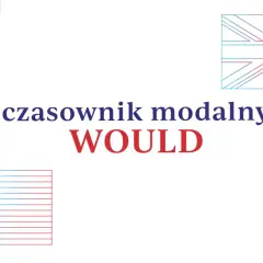 Czasownik modalny WOULD, z flagami USA i Wielkiej Brytanii.