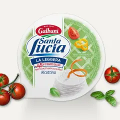 Ricotta Santa Lucia "La Leggera" 90g, ideale per chi è a dieta, con pomodorini e basilico.