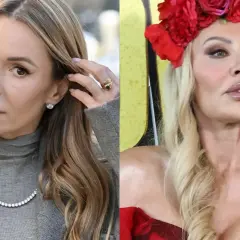 Monika Jarosińska i Doda w zestawieniu. Jedna w szarościach i diamentach, druga w czerwieni i wianku z róż.