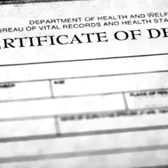 Karta statystyczna zgonu, dokument urzędowy z nagłówkiem "CERTIFICATE OF DEATH".