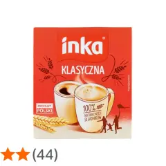 Pudełko Inki Klasycznej z napisem "100% naturalnych składników". Czy kawa inka jest zdrowa? To napój zbożowy, idealny na co dzień.