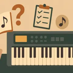 Ręka wskazuje na nuty w książce obok instrumentów klawiszowych. Czy to początek nauki gry?