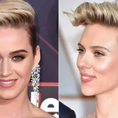Katy Perry y Scarlett Johansson lucen atrevidos cortes de pelo mujer corto estilo pixie moderno, con laterales rapados y volumen en la parte superior.