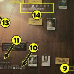 Alan Wake 2 poradnik: tablica dochodzeniowa z wskazówkami i numerowanymi etapami śledztwa.