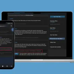 Jak zrobic trade url na Steam? Na ekranie telefonu i laptopa widać instrukcję, jak uzyskać link do wymiany.