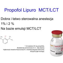 Propofol Lipuro MCT/LCT: co to jest? Emulsja do znieczulenia, 1% i 2%, na bazie MCT/LCT.