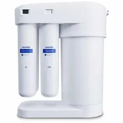 Système de filtration d'eau osmosée Aquaphor blanc, avec trois cartouches visibles.