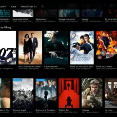 Ekran HBO GO z plakatami filmów o Jamesie Bondzie i innymi tytułami.