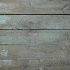 Deska drewniana z widoczną sinizną drewna, pokryta wyblakłą, turkusową farbą.