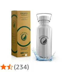 Edle Edelstahl-Trinkflasche "eco tanka" mit praktischem Henkel und Spritzwasser-Effekt. Umweltfreundlich und langlebig.