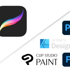 Ikony Procreate, Photoshop, Affinity Designer i Clip Studio Paint. Porównanie procreate cena z innymi programami graficznymi.