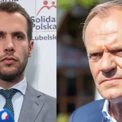Dwaj politycy, jeden z nich to Donald Tusk, którego nazwisko jest polskie.
