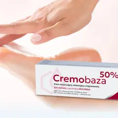Cremobaza 50% – krem złuszczający na zrogowacenia. Skóra stóp, pięt, łokci i kolan staje się gładka.