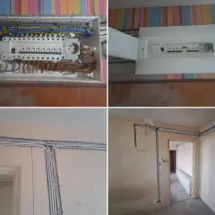 Nowy rozdzielacz i przewody elektryczne w bloku. Trwa wymiana instalacji elektrycznej, widać nowe zabezpieczenia i uporządkowane kable.