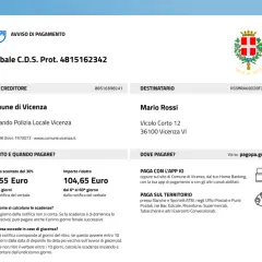 Avviso di pagamento del Comune di Vicenza. Informazioni su come sapere quando scade il bollo auto e altre scadenze.
