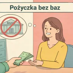 Kobieta otrzymuje pieniądze, myśląc o pożyczce bez baz, z dala od banku.