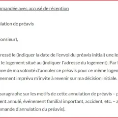 Lettre d'annulation de préavis pour un appartement. Un événement imprévu justifie ce désistement.