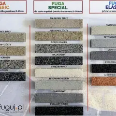 Przykłady fug do granitu na zewnątrz: FUGA CLASSIC, SPECIAL, ELASTIC w różnych kolorach, np. piaskowy, bazaltowy, grafitowy.