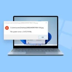 Okno z błędem systemu plików na laptopie. DDE Server Window.